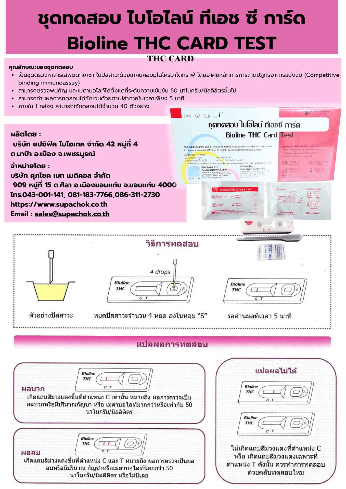 ตรวจสอบชุดทดสอบ ไบโอไลท์ ทีเอชซี การ์ด บริษัท ศุภโชค เมท เมดิคอล จำกัด ผลิตภัณฑ์ทดสอบ THC CARD สำหรับตรวจสารเสพติดกัญชา.