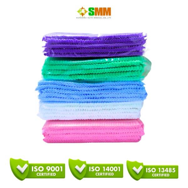 หมวกคลุมผมใยสังเคราะห์ 5 สี เหมาะสำหรับการดูแลบาดแผลและการรักษาทางการแพทย์.